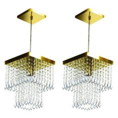 Kit 2 Lustre Pendente De Cristal Acrílico Marrycriic Dourado - MARRYLU