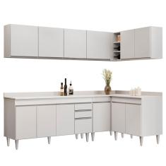 Armário De Cozinha Modulado De Canto 6 Peças Cp32 Balcão Com Tampo Branco - Lumil