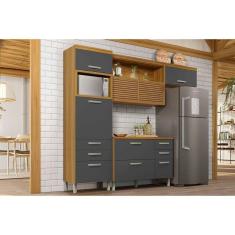 Cozinha Modulada Completa Princesa 3 Peças (1aéreo+1balcão+1paneleiro) C3p20 Freijo-grafite - Nesher