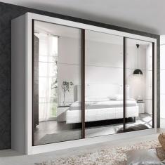 Guarda Roupa Casal Ravena 3 Portas Correr 6 Gavetas MDP 9 Espelhos Branco Minastex