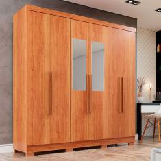 Guarda Roupa Casal Recife 6 Portas de Bater 2 Gavetas MDP com Espelho Cinamomo Sallêto Móveis