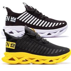 kit 2 tenis masculino de corrida academia caminhada treino fitness-Masculino