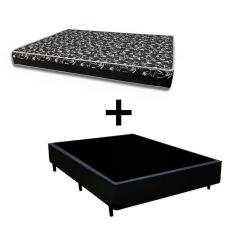 Cama Box Viúva 128 - Tecido Sintético Preto Com Colchão Belize Bello Box - D33 Preto 57x128x188