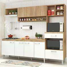 Cozinha Compacta Modulada com Tampo 8 Portas 1 Gaveta Inova Fellicci Carvalho/branco