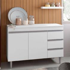 Balcão de Cozinha 100cm Andréia 2 Portas 3 Gavetas sem Tampo  Cor Branco - AJL