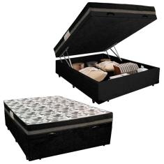 Cama Box Baú Casal Suede Bipartido + Colchão Ortobom ISO Dupla Face 60x138x188