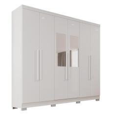 Guarda Roupa 6 Portas 4 Gavetas MDP com Pés Espelho Branco