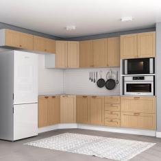 Cozinha Modulada 8 Peças sem Tampo 1 Torre 4 Aéreos 3 Balcões Arizona Cabecasa Madeiramadeira Figueira