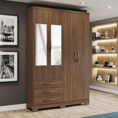 Guarda-Roupa Solteiro Caju 4 Portas e 3 Gavetas com Espelho Castanho - Henn