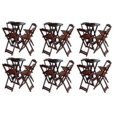 Kit 6 Jogos de Mesa Bistrô de Madeira com 4 Cadeiras Dobravel Ideal para Bar e Restaurante Imbuia