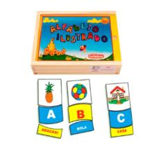 Brinquedo Educativo De Madeira Alfabeto Ilustrado Carimbras