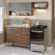 Armário de Cozinha Compacta 165cm com Pia Emilly Madesa 09, Rustic/Cin