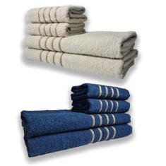 2 Jogos De 4 Toalhas 4 Banho 4 Rosto Dubai 100% Algodão Az+bg