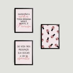 Kit 3 Quadros Decorativos Esmalteria 45x34cm - com vidro - Quadros On-