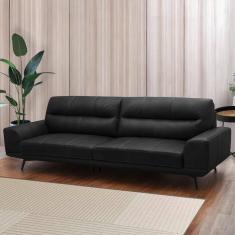 Sofá Decorativo Ashton 3 Lugares Sala De Estar 236cm Pés Em Aço Couro Preto G88 - Gran Belo