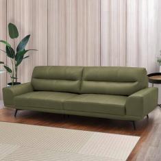 Sofá Decorativo Ashton 3 Lugares Sala De Estar 216cm Pés Em Aço Couro Fendi G88 - Gran Belo