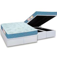 Cama Box Baú King: Colchão Espuma D45 Castor Sleep Max + Base Crc Courano White(193X203)