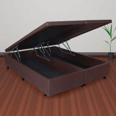 Base Box Baú Casal Bipartido 138x188x42cm Courino com Pistão a Gás