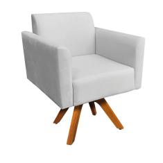 Poltrona Giratória Marisa Suede Cinza Base Madeira