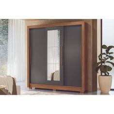 Guarda Roupa Casal 3 Portas de Correr (1 c/ Espelho) e 2 Gavetas c/ Pés Maringá Jatobá/Grafite - Santos Andirá