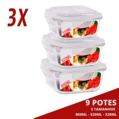 Jogo 9 Pote Vidro Hermético Marmita Quadrado Diferentes - QUALITY HOUS