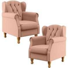 Kit 02 Poltronas Decorativas Para Sala de Estar Yara P02 Linho Rosê - 