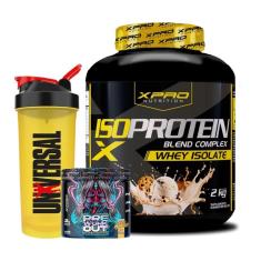Kit Whey Protein Iso Blend Complex 2kg +PréTreino Xtreme300g -XPRO +Coqueteleira -Universal-Unissex