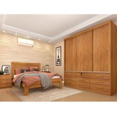 Quarto Completo Guarda Roupa 3 Portas Cama Casal e Mesa de Cabeceira Chicago Tcil Móveis Cinamomo