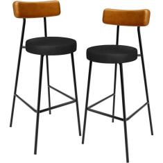 Kit 02 Banquetas Alta Bar Cozinha Sala De Jantar Milão L02 Couríssimo Whisky Preto - Lyam Decor