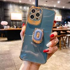 Capa de telefone galvanoplastia Boucho para iphone 14 Plus 13 12 Pro MAX 11Pro XS XR X SE 6 7 8 mais suporte de telefone Ring Grip Case, cinza azul, para iphone XS