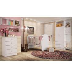 Quarto de Bebê Completo Fofura com Guarda Roupa 2 Portas, Cômoda e Berço Espresso Móveis Branco