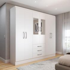 Guarda-Roupa Solteiro Vigo 6 Portas 3 Gavetas com Espelho Branco - Panorama Móveis
