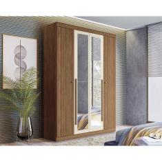 Guarda Roupa Solteiro 4 Portas E 2 Gavetas C- Espelho Buriti Jatoba-areia - Santos Andirá