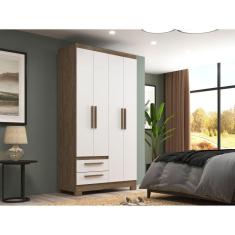 Guarda-roupa Solteiro 4 Portas e 2 Gavetas Wood/Branco