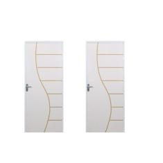 2 Kits Porta de Madeira Decorada 215x75cm com Batente de Aço 06cm Cantareira Branco