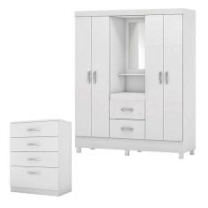 Cômoda Astral e Guarda Roupa Casal Lord Branco Flex - Demóbile