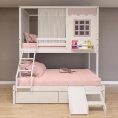 Beliche Casinha Reta Casal/ Solteiro com 02 Gavetas Escorregador e Cor