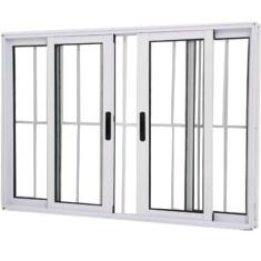 Janela Vitro 4 Folhas Alumínio Branco 1.20  X 1.50 Linha 25 com Grade 