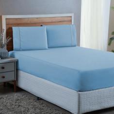 Jogo de Cama Solteiro Ponto Palito 2 Peças Lençol Algodão 300 Fios Cam