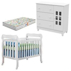 Berço Americano Lila e Cômoda Mariah Branco Brilho com Colchão Gazin  