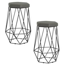 Kit 2 Banqueta Decorativa Rubel Base Preta Veludo Cinza G41 - Gran Bel