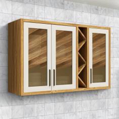 Armário Aéreo de Cozinha 120cm 3 Portas com Vidro Reflecta 100% Mdf Ba