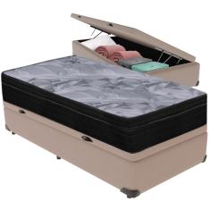 Cama Box Baú Bege e Colchão Airtech Pampa Molas ensacadas Solteiro Ortobom