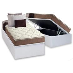 Cama Box Baú Solteiro: Colchão Ortopédico Anjos D28 - Ag65 Star Pillow Top + Base Crc Courano White(88x188)