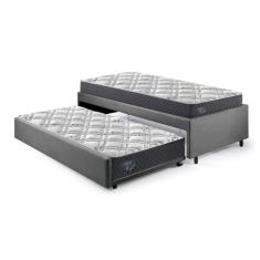 Bicama Box Solteirão 96x203 Cm Suede Com Dois Colchões Adapto Molas Ensacadas Ecoflex Cinza