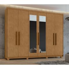 Guarda-roupa 6 Portas 5 Gavetas áries Com Espelho E Com Pés Amêndoa Clean