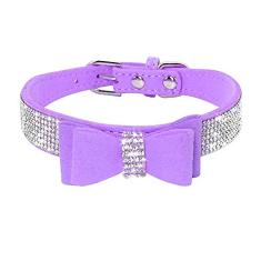 Coleira de cachorro com strass, linda deslumbrante e cintilante couro de camurça macia ajustável para cães de estimação e gatos com diamante de cristal para filhotes de cães pequenos, médios e grandes