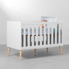 Berço Mini Cama Theo com Pés Retrô Natural – Branco Fosco