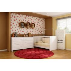 Berço 3 em 1 com Colchão Incluso e Cômoda Framboesa Multimóveis MP4296