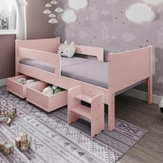 Cama Infantil Com 2 Baus Organizador E Escada Luna Plus Rosa